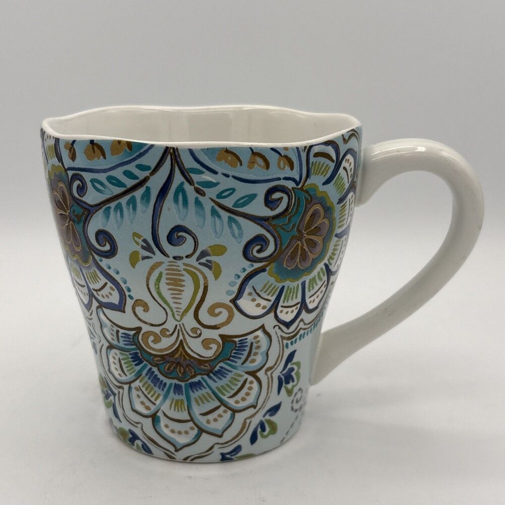 222 Fifth Blue Multicolor Floral Aisha 14 oz Fine Porcelain Coffee Tea Mug EUC